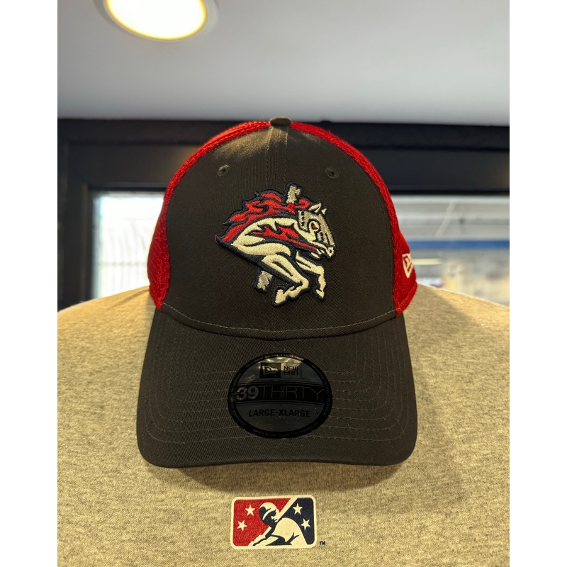 BRP New Era Youth Flex-Fit 3930 Navy Crown & Brim Hat with Red Mesh