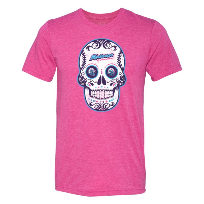 Jersey Shore BlueClaws 108 Stitches Copa Medusas De Jersey Shore Pink Sugar Skull Tee