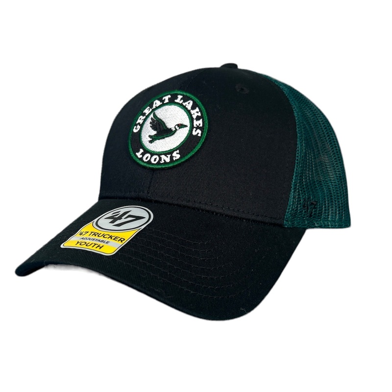 Great Lakes Loons ’47 Black Pop Up Trucker Cap – Youth