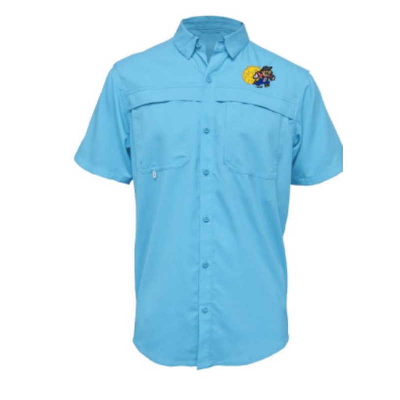 Amarillo Sod Poodles Light Blue Yellow City Pigweeds Fishing Shirt