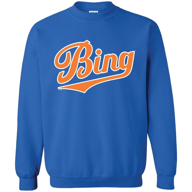BRP Royal Blue BING Crewneck with iconic wordmark in Orange