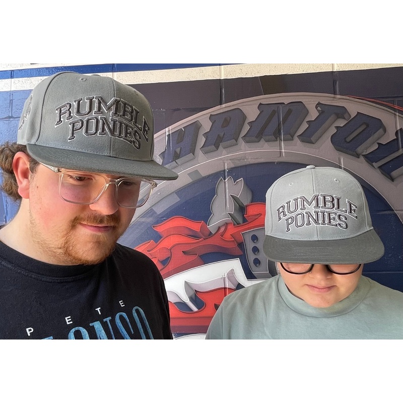 BRP Gray On Gray Snapback Adjustable Hat With Rumble Ponies Wordmark And Boxing Rowdy Logo On Right Side