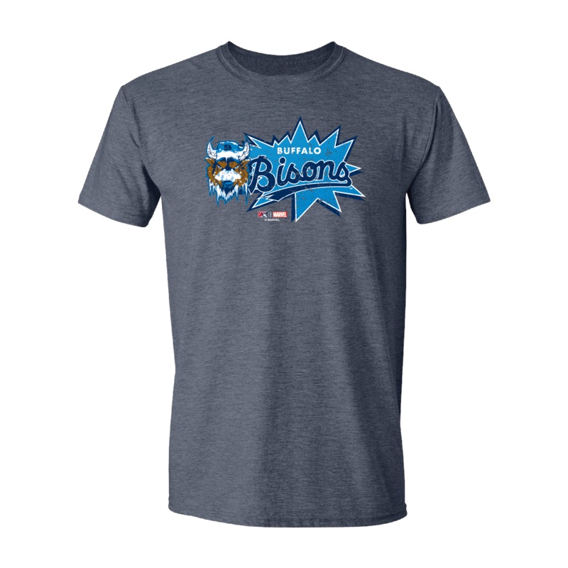 Buffalo Bisons Marvel’s Defenders of the Diamond Heather Navy Burst Tee