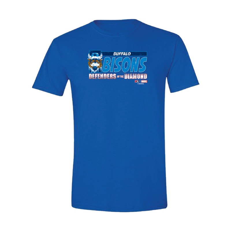 Buffalo Bisons Youth Marvel’s Defenders of the Diamond Royal DOTD Tee