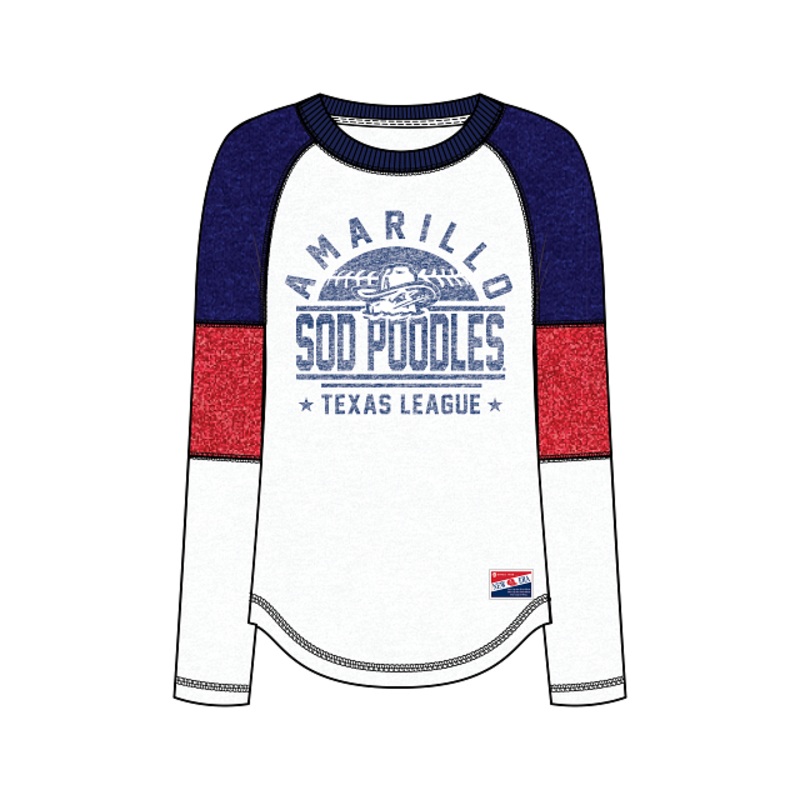 Amarillo Sod Poodles New Era Women’s Red, White, and Blue Game 3/4 Sleeve Tee