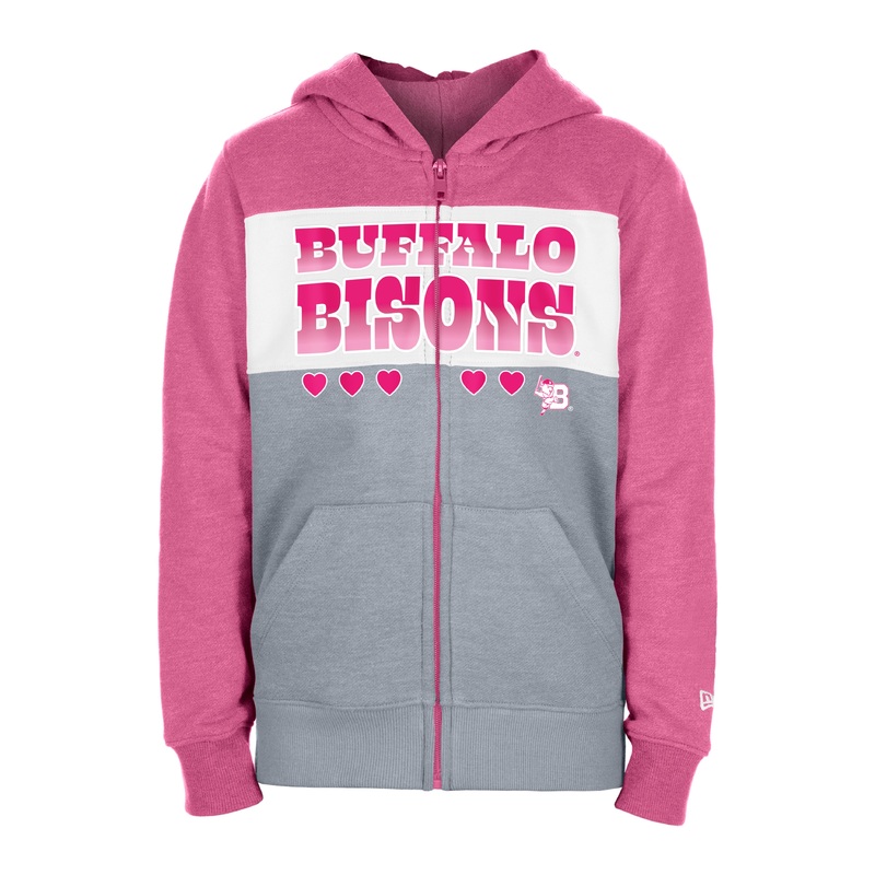Buffalo Bisons Youth Girls NE Pink Grey Full Zip Hoodie