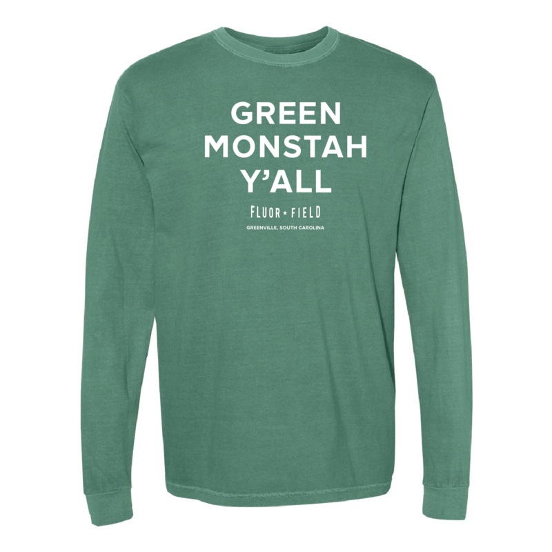 Greenville Drive Comfort Colors Green Monstah Y’all Long Sleeve Tee