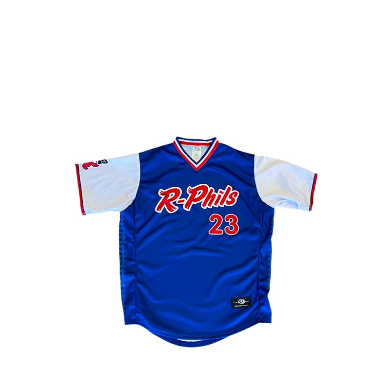 OT Sports Alec Bohm Royal Blue R-Phils Train Throwback Youth Replica Jersey