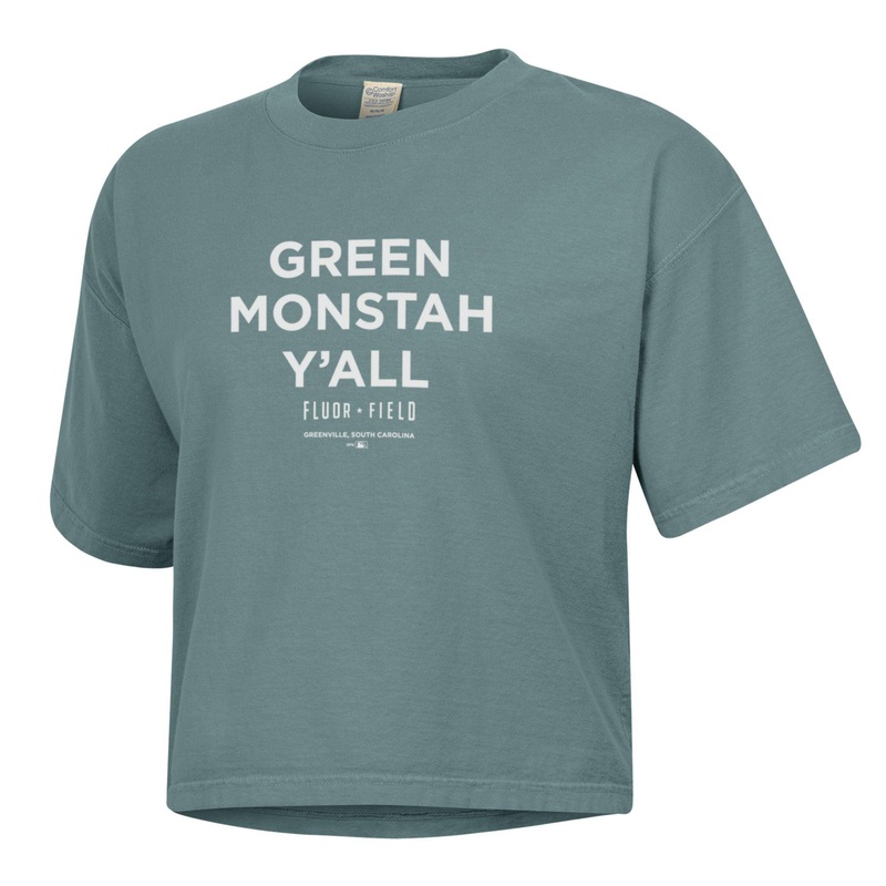 Greenville Drive Comfort Wash Green Monstah Y’all Cropped Tee