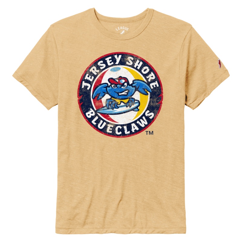 Jersey Shore BlueClaws Primary Logo Varsity Gold T-Shirt