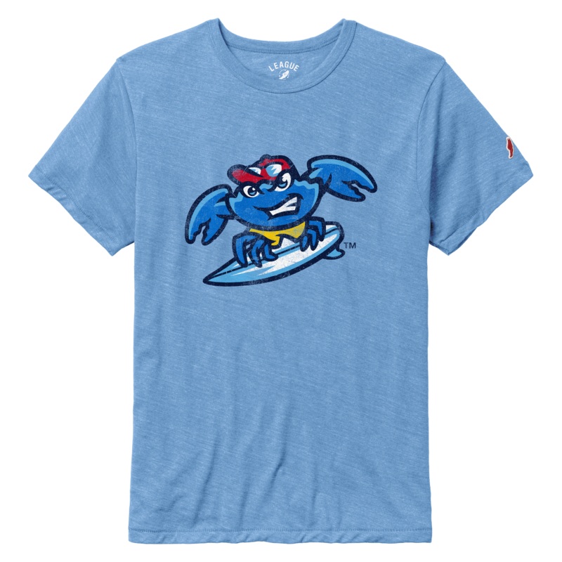 Jersey Shore BlueClaws Surfing Crab Power Blue T-shirt