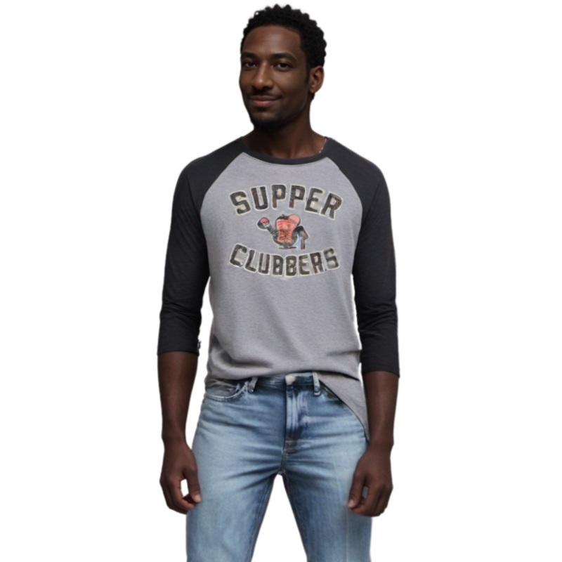 Wisconsin Supper Clubbers Heather/ Black 3/4 Sleeve Gooseneck Tri-Blend Tee