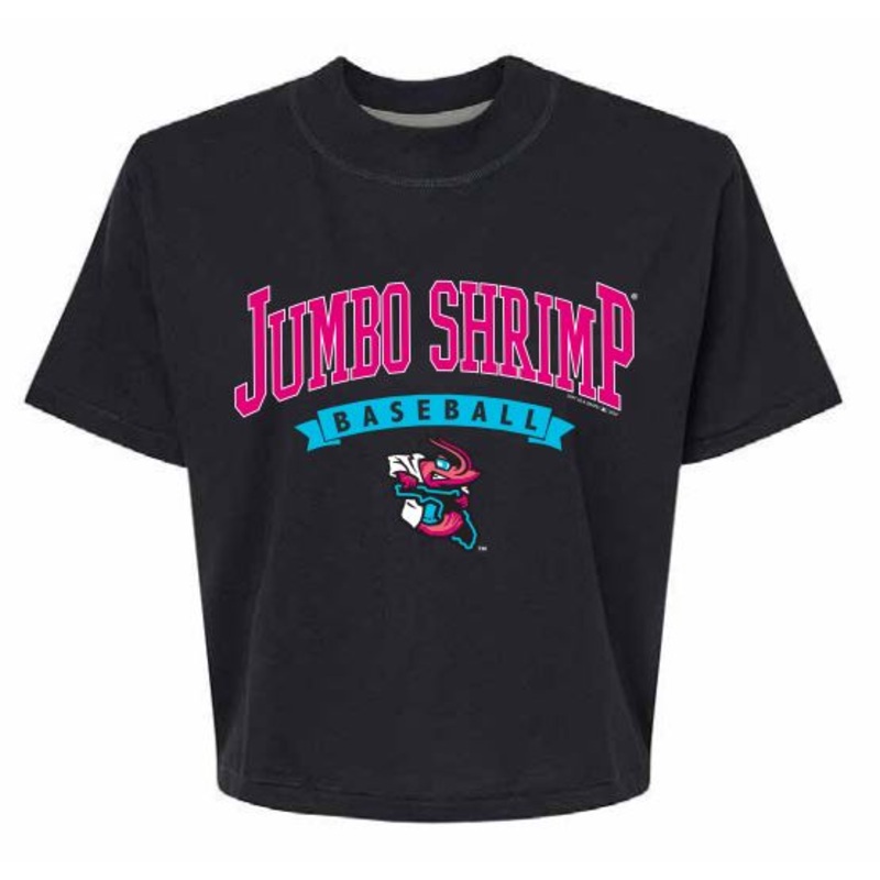 Jacksonville Jumbo Shrimp Soft As A Grape Ladies Black Vice Boxy Tee