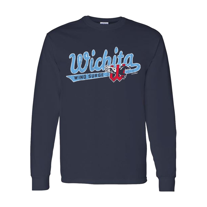 Wichita Wind Surge Adult Navy Baseball Tail Long Sleeve Tee