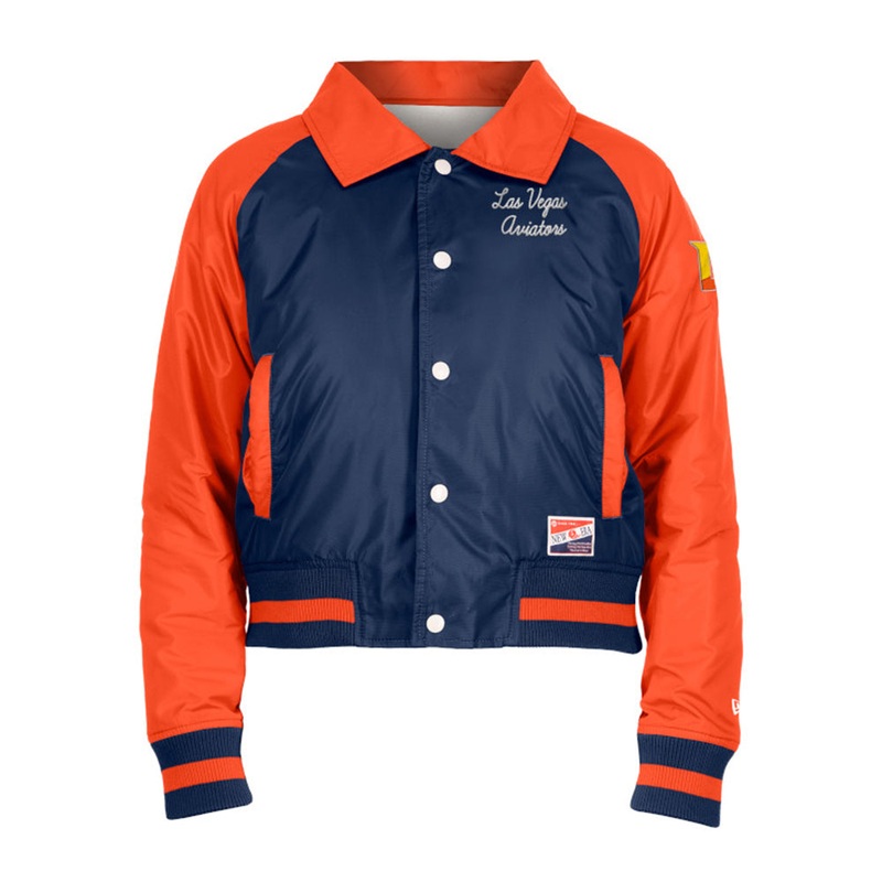 Women’s New Era Left Chest Script/Chenille Back Navy/Orange Button-Up Jacket