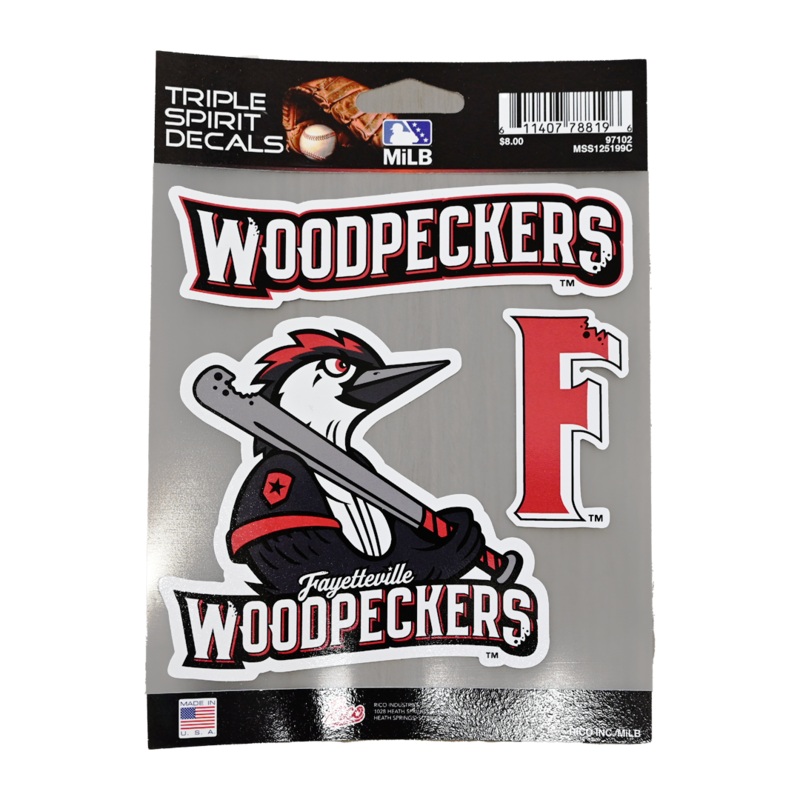 Fayetteville Woodpeckers Rico 3 Pack Logo Decal