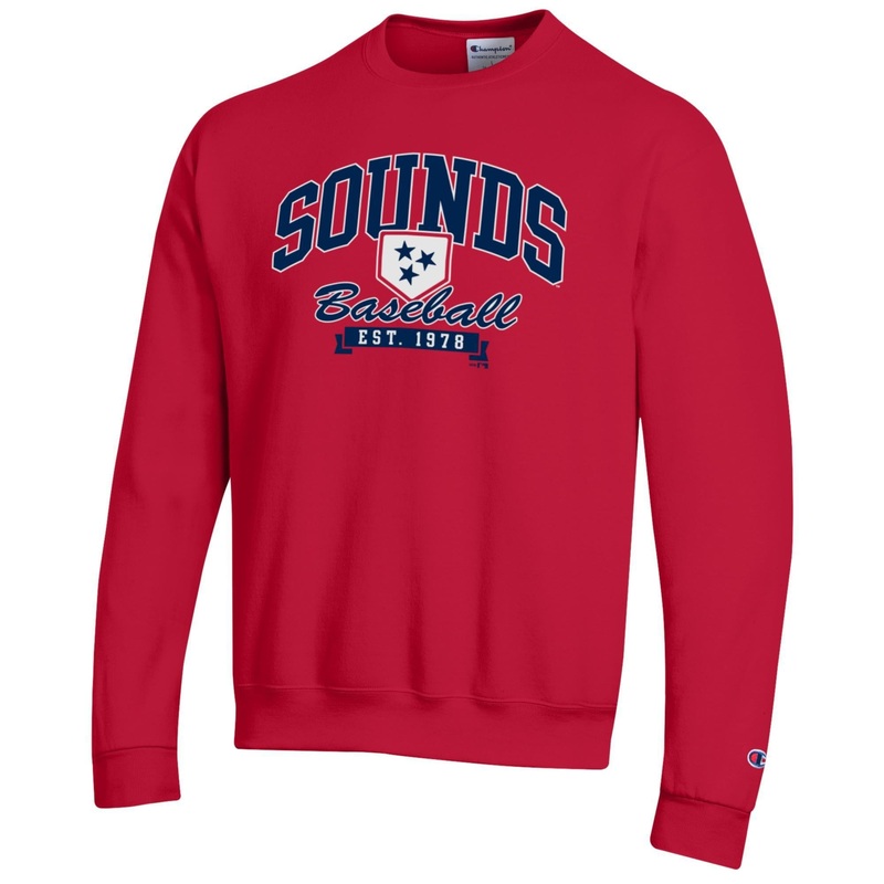 Nashville Sounds Champion Scarlet Powerblend Fleece Crew