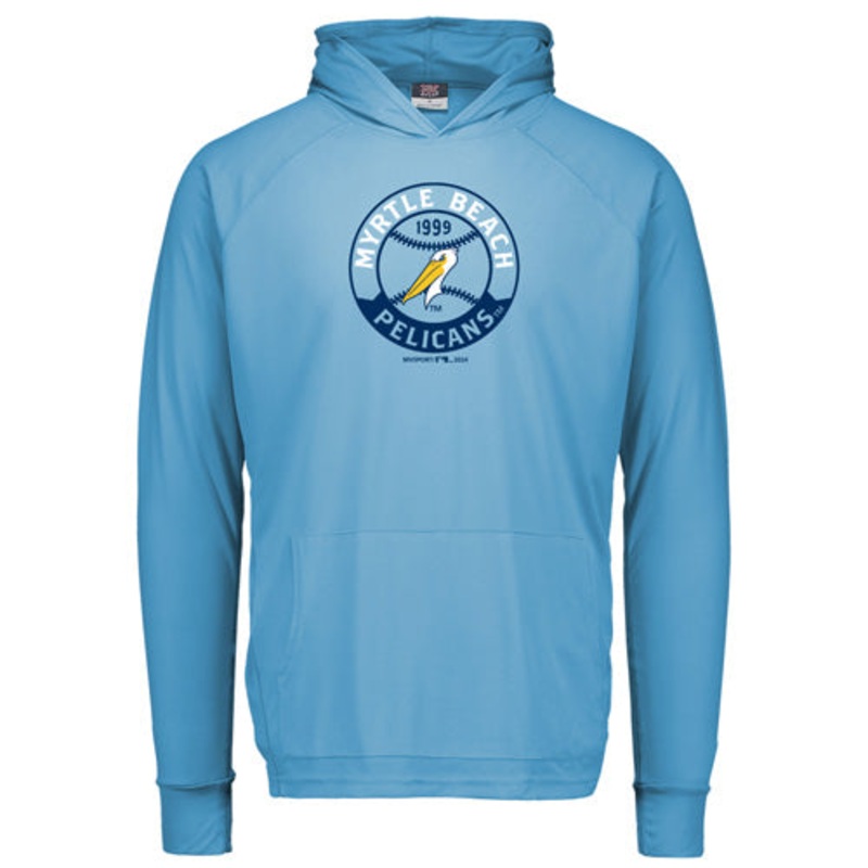 MYRTLE BEACH PELICANS MV SPORT YOUTH SUNPROOF CALI BLUE HOODED LONG SLEEVE TEE