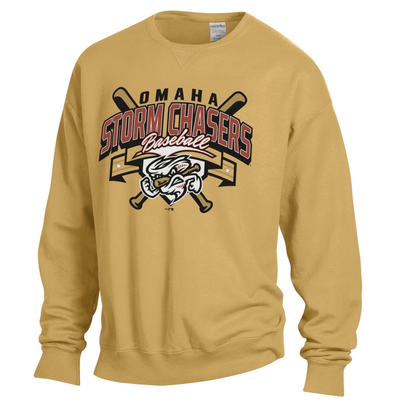 Omaha Storm Chasers Comfort Wash Men’s Fleece Artisan Gold Crewneck Sweatshirt