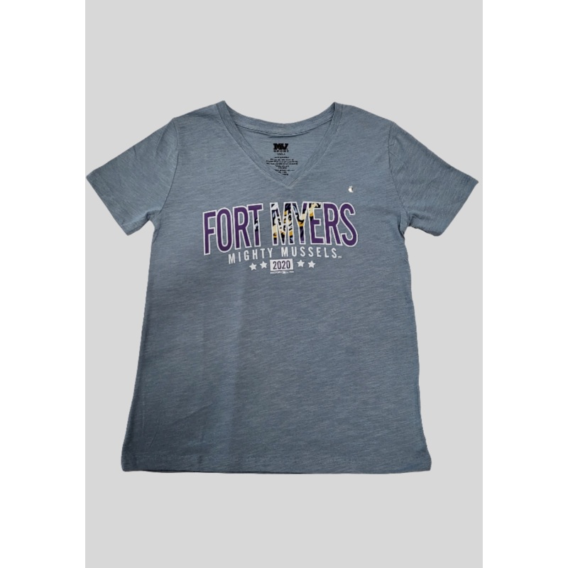 Mighty Mussels Ladies Vera Blue V Neck Tee