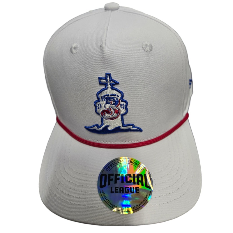 Official League White A-Frame cap with Biloxi Lighthouse in Red, White, and Blue