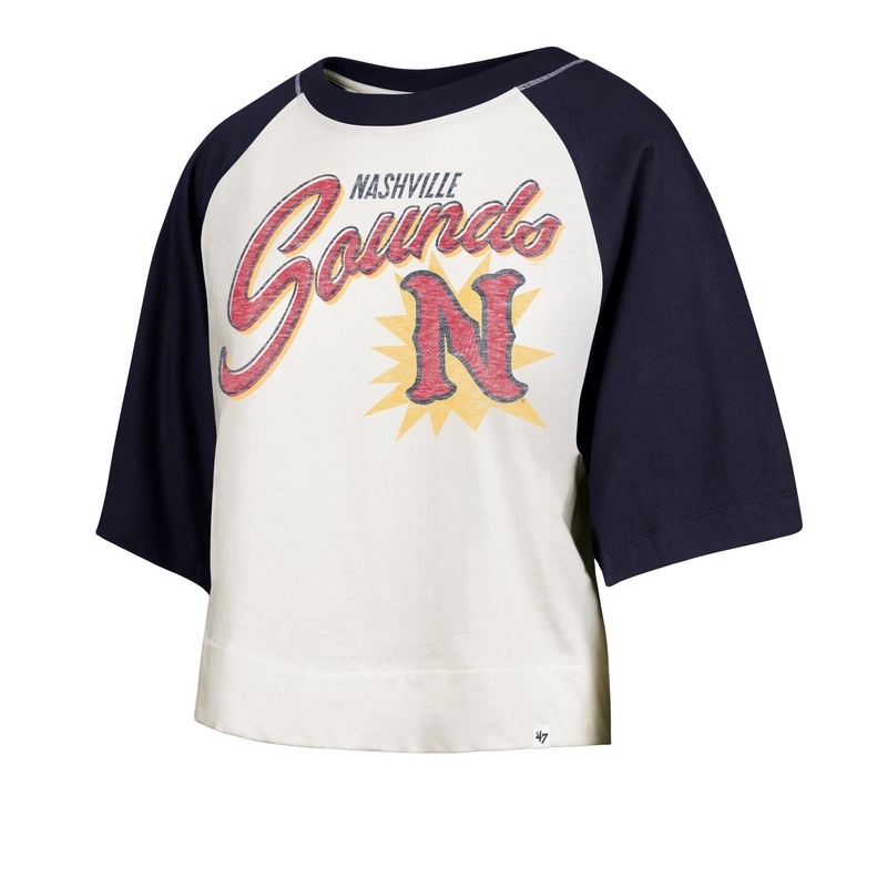 Nashville Sounds ’47 Brand Women’s Sandstone Atlas Blue Flare Raglan Crop Tee