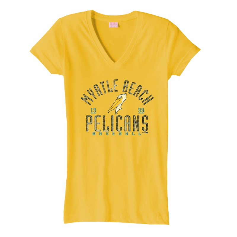 Myrtle Beach Pelicans Bimm Ridder Ladies Yellow Simple V-Neck Tee