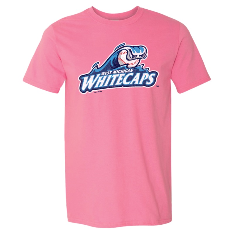 West Michigan Whitecaps Primary Distressed Logo Pink Softstyle Tee