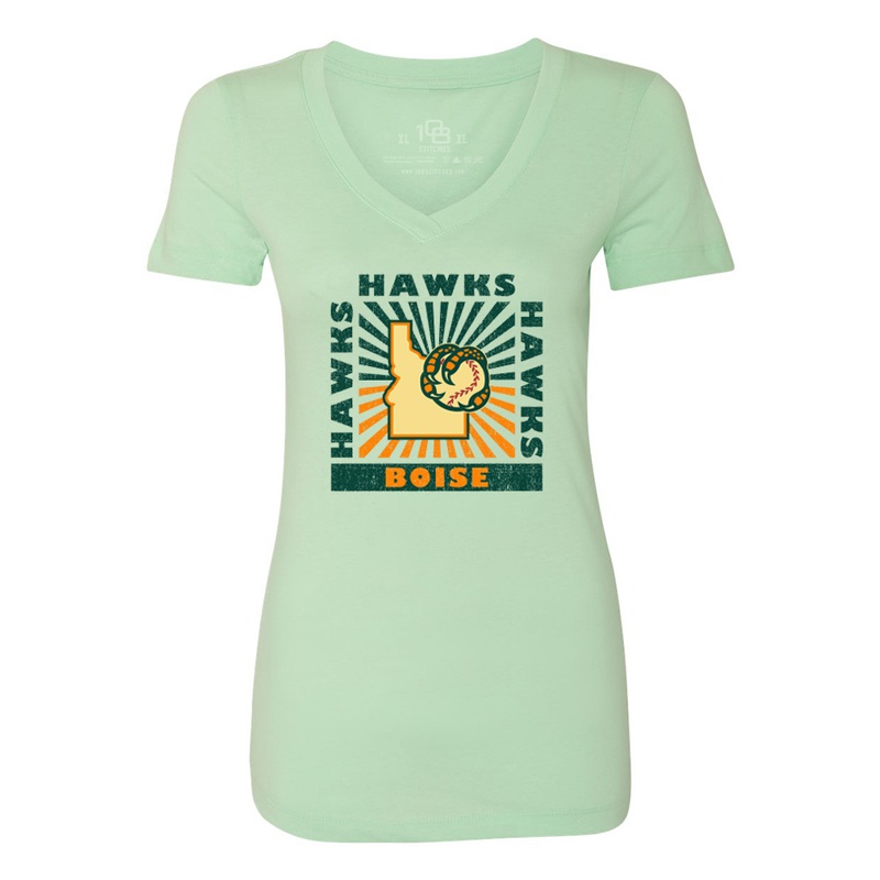 BOISE HAWKS LADIES SUNSPORT V-NECK TEE, MINT GREEN