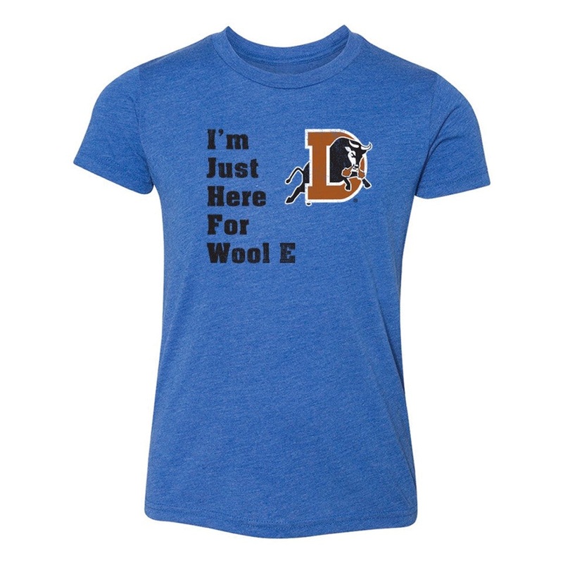 Durham Bulls Youth 108 Stitches I’m Just Here For Wool E. Tee