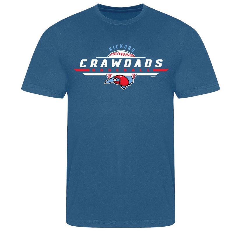 Hickory Crawdads Cobb Airforce Blue Ringspun Cotton Tee