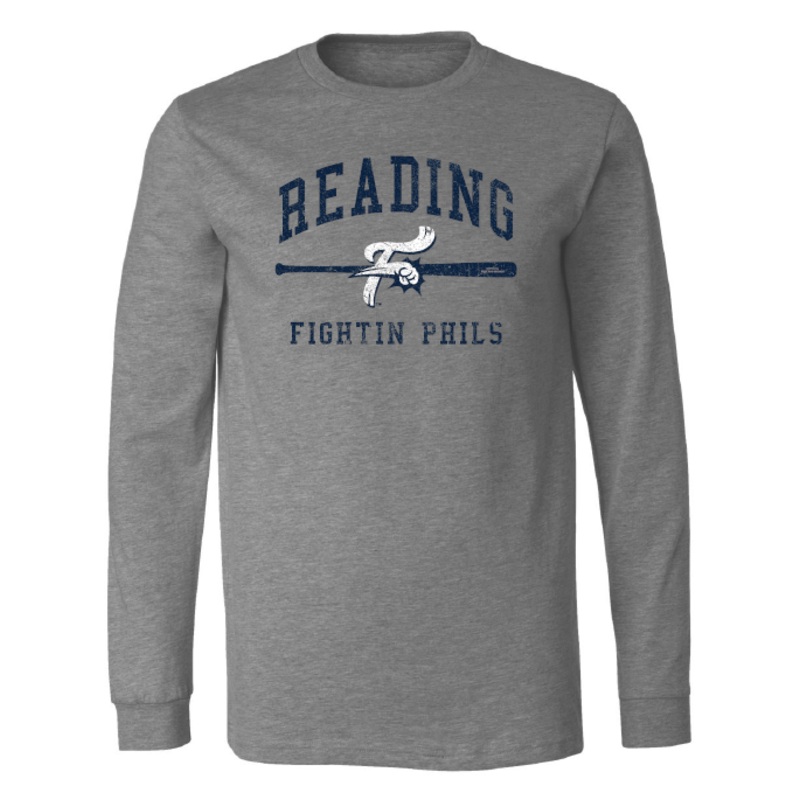 108 Stitches Reading Fightin Phils Grey Arched Bat Longsleeve T-Shirt