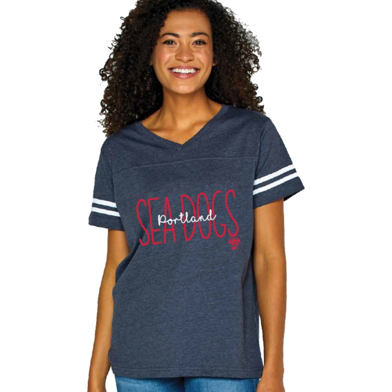 Sea Dogs Script Ladies Fan Tee