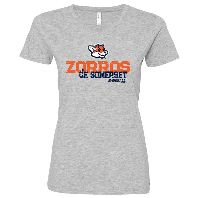 Somerset Patriots Heather Ladies  Zorros de Somerset Rotation Copa V-neck Longer Length T-shirt