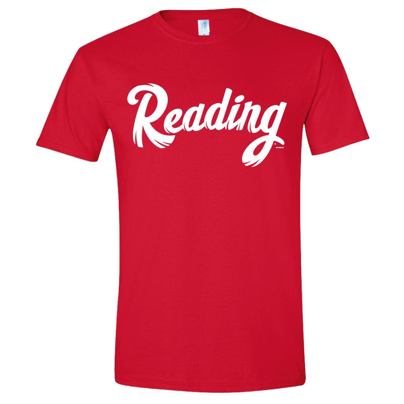 Bimmridder Reading Fightin Phils Road “READING” Script Red Adult Soft Style T-Shirt