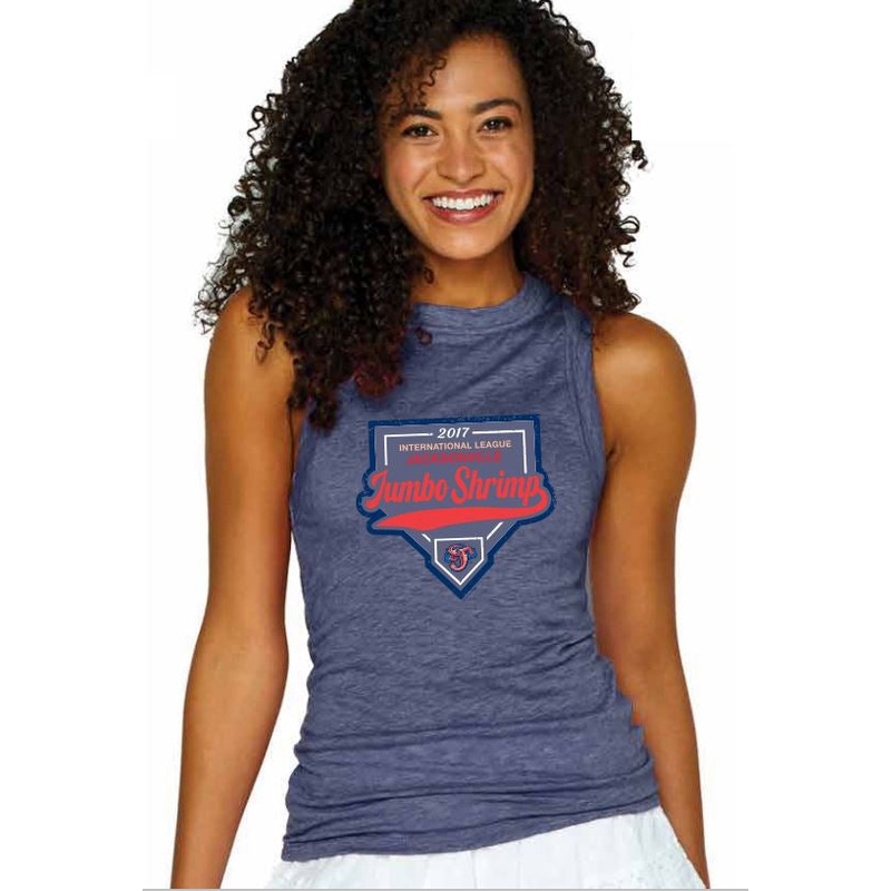 Jacksonville Jumbo Shrimp Soft As A Grape Ladies Denim High Neck Tank