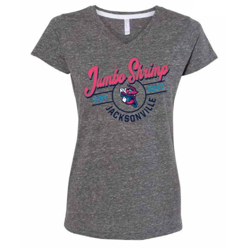 Jacksonville Jumbo Shrimp Soft As A Grape Ladies Harborside Smoke Tee