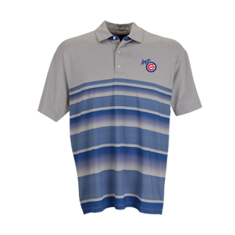Men’s Iowa Cubs Variegated Stripe Primary Polo, Royal/Gray