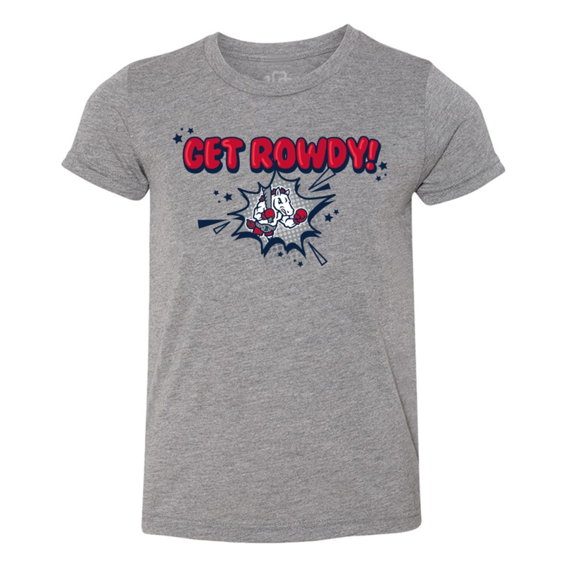BRP Youth “GET ROWDY!” Mascot Design Comic Burst T-Shirt by 108 Stitches