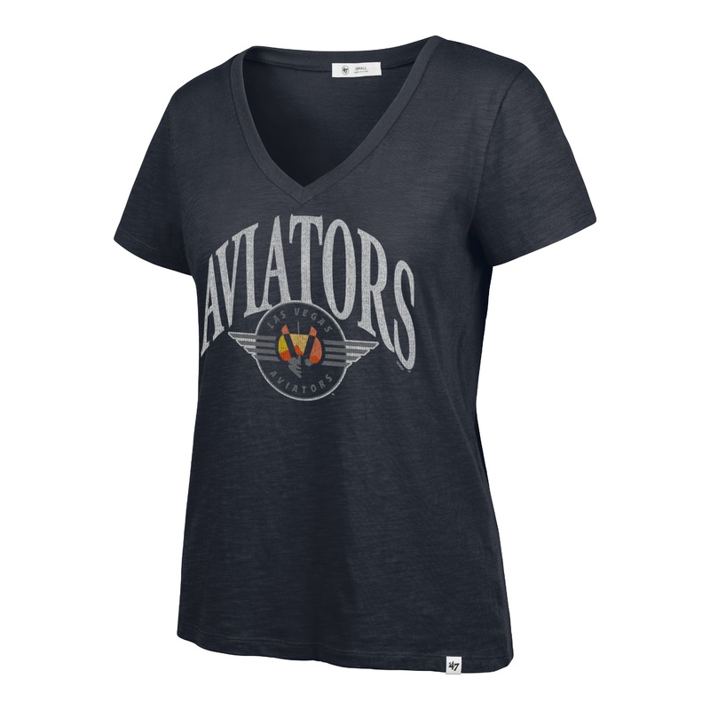 Women’s ’47 Brand Aviators Retro Logo Navy Tried N True Short Sleeve Slub V-Neck T-Shirt