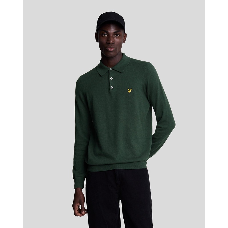 Cotton Merino Long Sleeve Knitted Polo Shirt