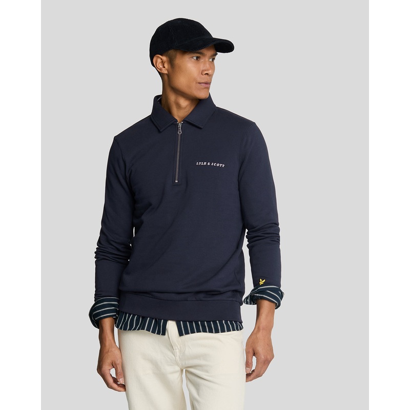 Embroidered Collared 1/4 Zip Jumper