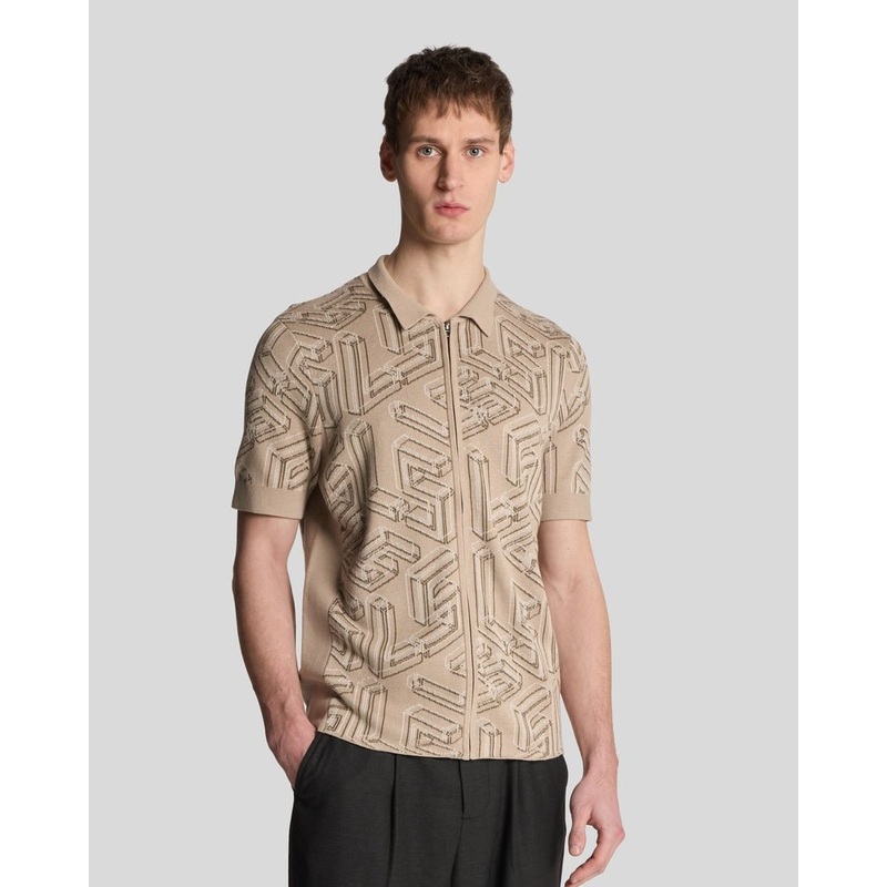 Emblem Double Knit Zip Through Polo Shirt